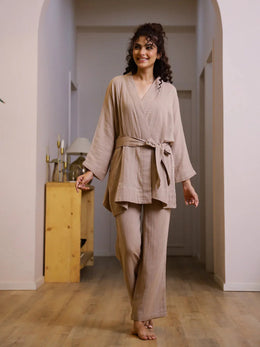 Set of 3 Cotton GAUZE Night Suit Set - SanskrutiHomes 