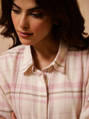 Pink Checks Cashmere Winter Loungewear Set - SanskrutiHomes 