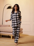 Black Checks Cashmere Winter Loungewear Set - SanskrutiHomes 