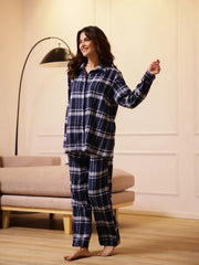 Blue Checks Cashmere Winter Loungewear Set - SanskrutiHomes 