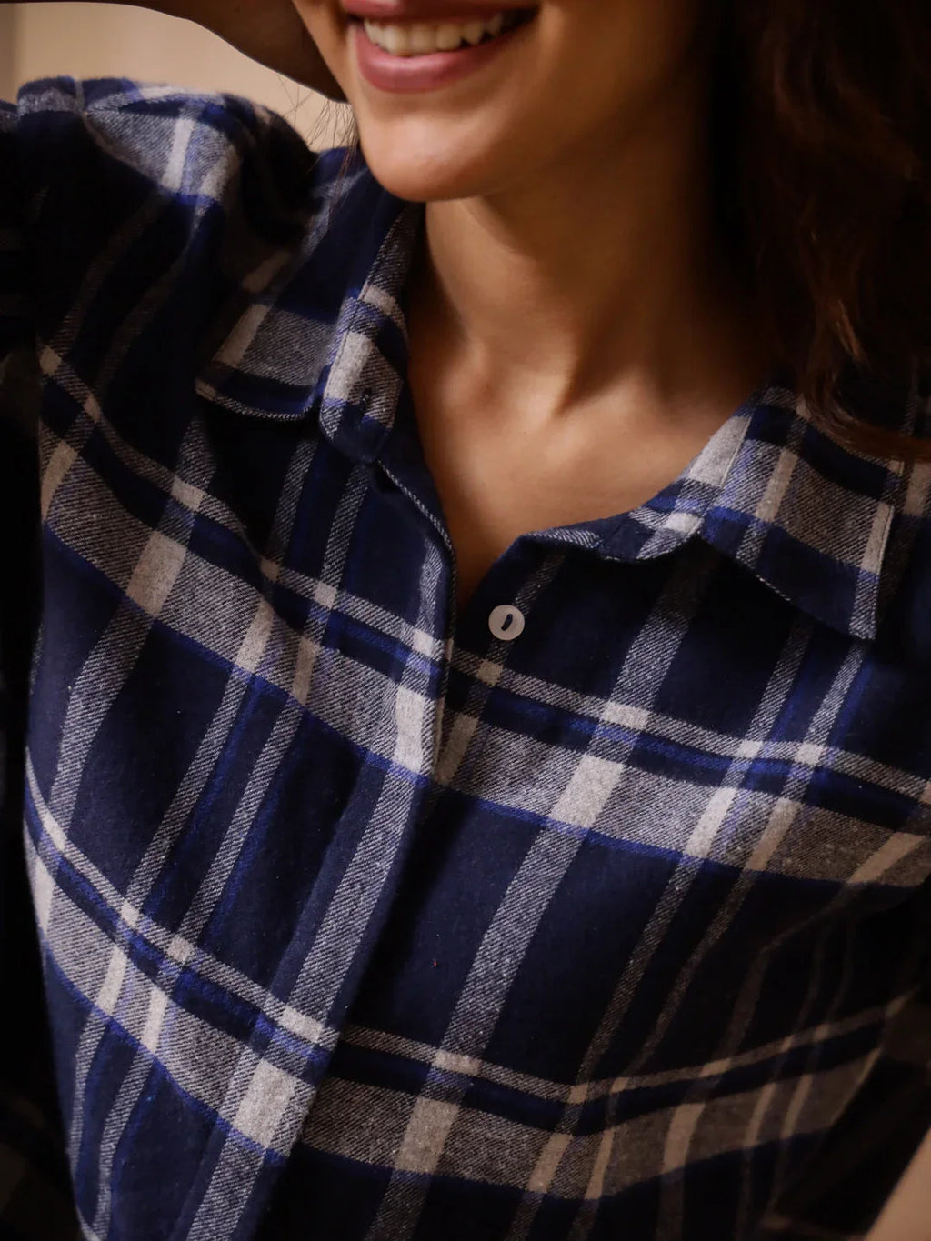 Blue Checks Cashmere Winter Loungewear Set - SanskrutiHomes 