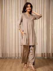 Solid Velvet Kurta Set For Women