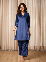 Blue Solid co-ord Set for Women - SanskrutiHomes 