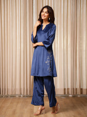 Blue Solid Co-Ord Set For Women