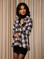 Black and White Check Jacket for Women - SanskrutiHomes 