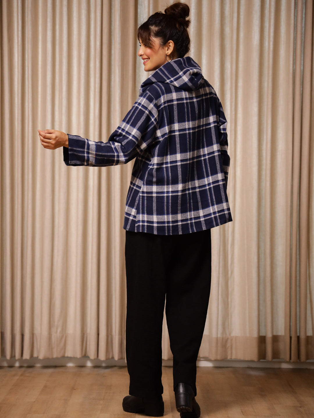 Blue Check Jacket for Women - SanskrutiHomes 