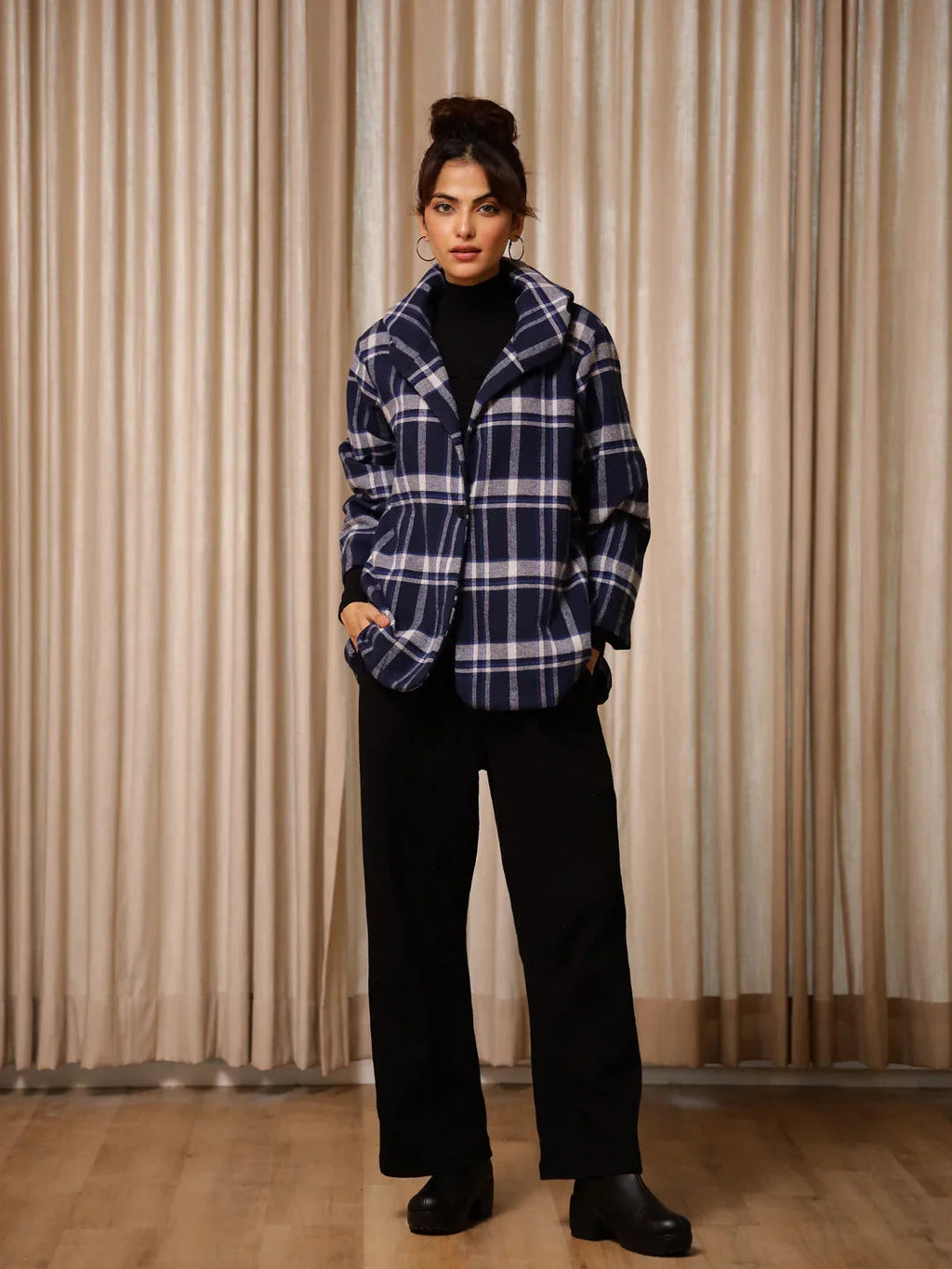 Blue Check Jacket for Women - SanskrutiHomes 