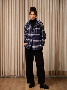Blue Check Jacket for Women - SanskrutiHomes 