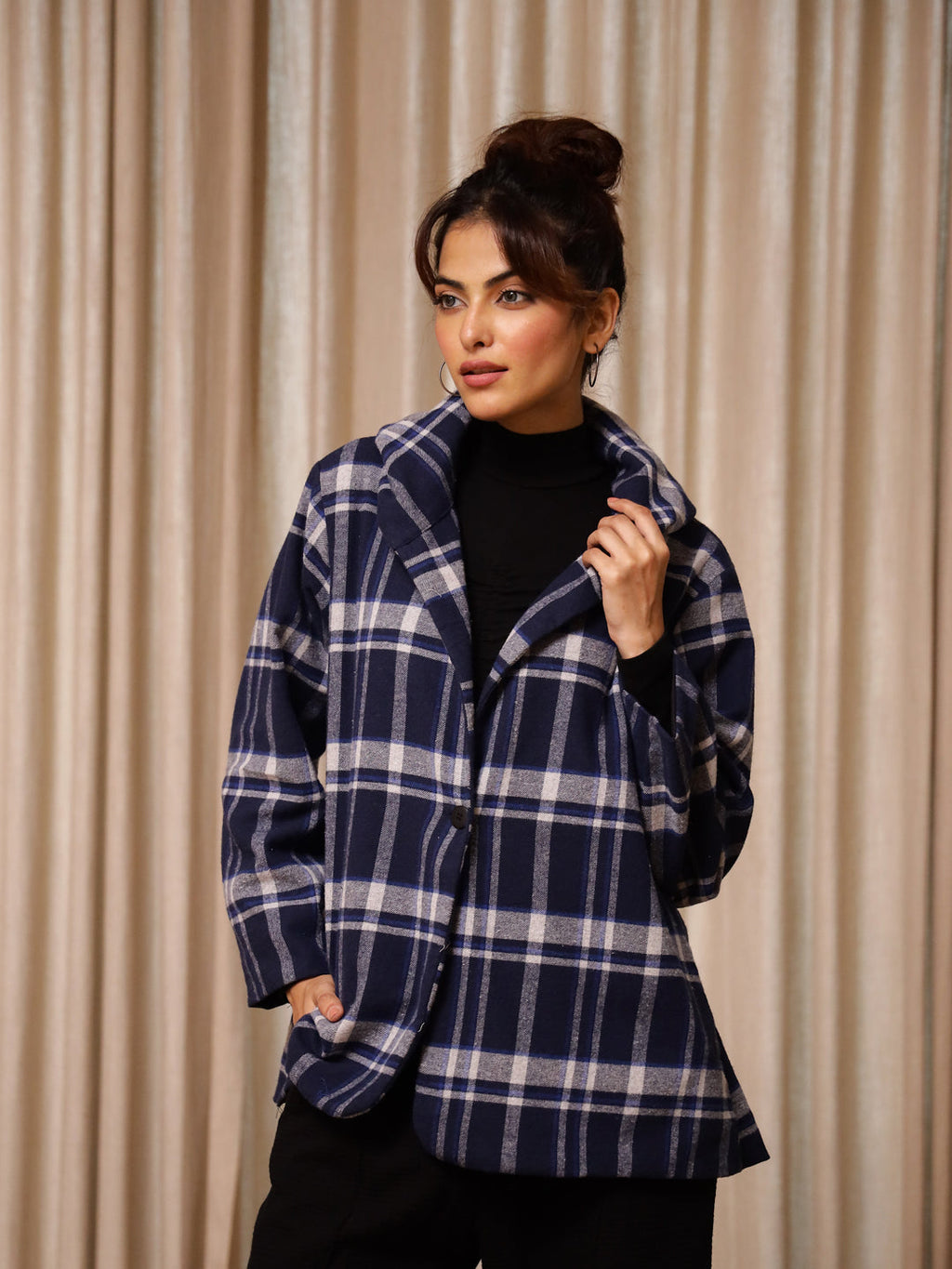 Blue Check Jacket for Women - SanskrutiHomes 