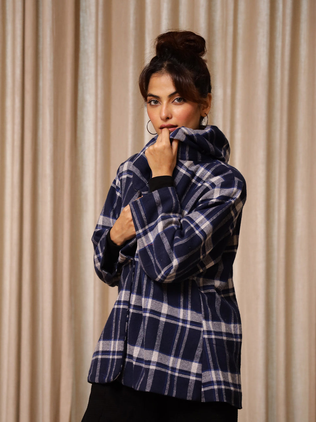 Blue Check Jacket for Women - SanskrutiHomes 