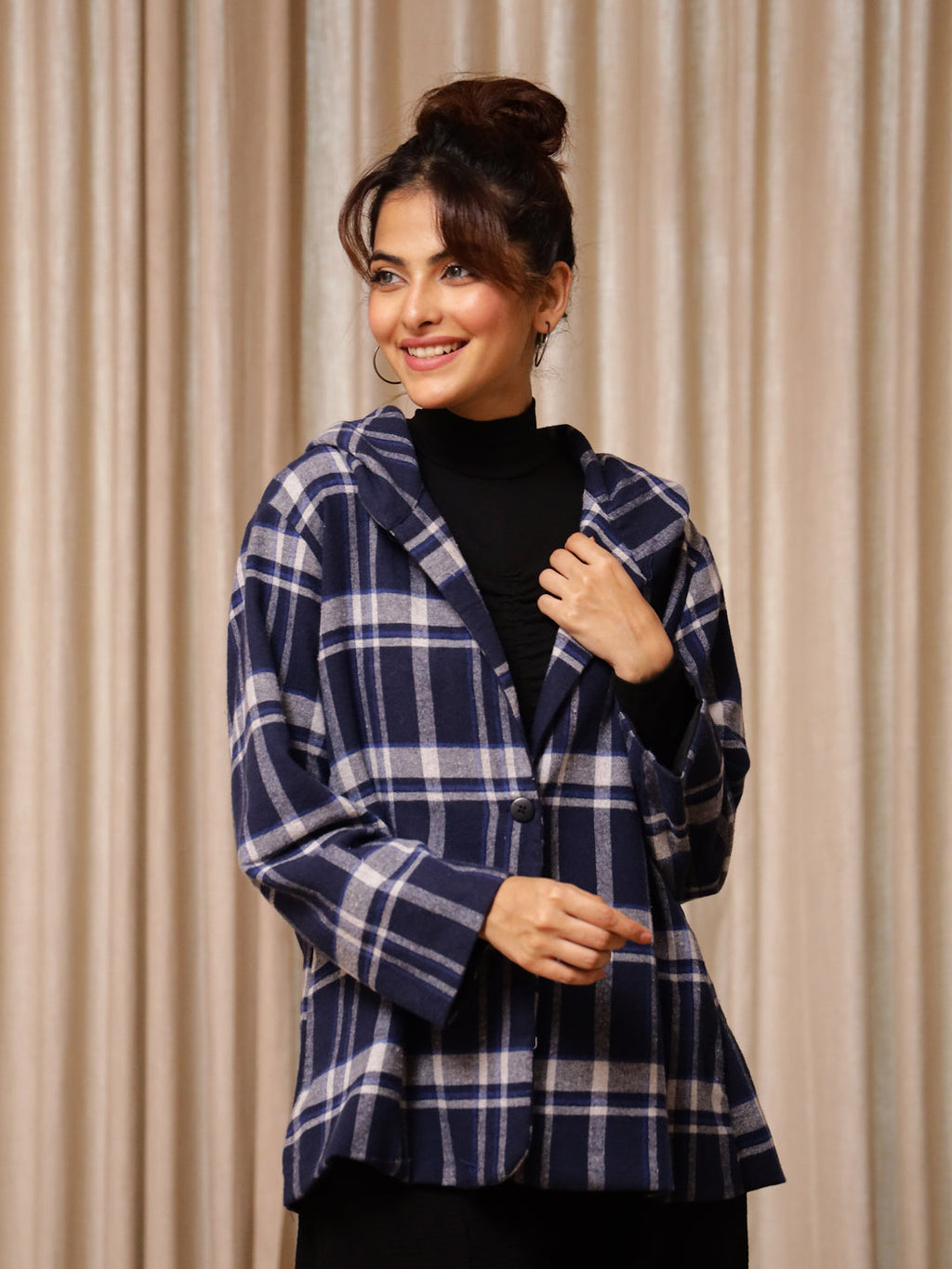 Blue Check Jacket for Women - SanskrutiHomes 
