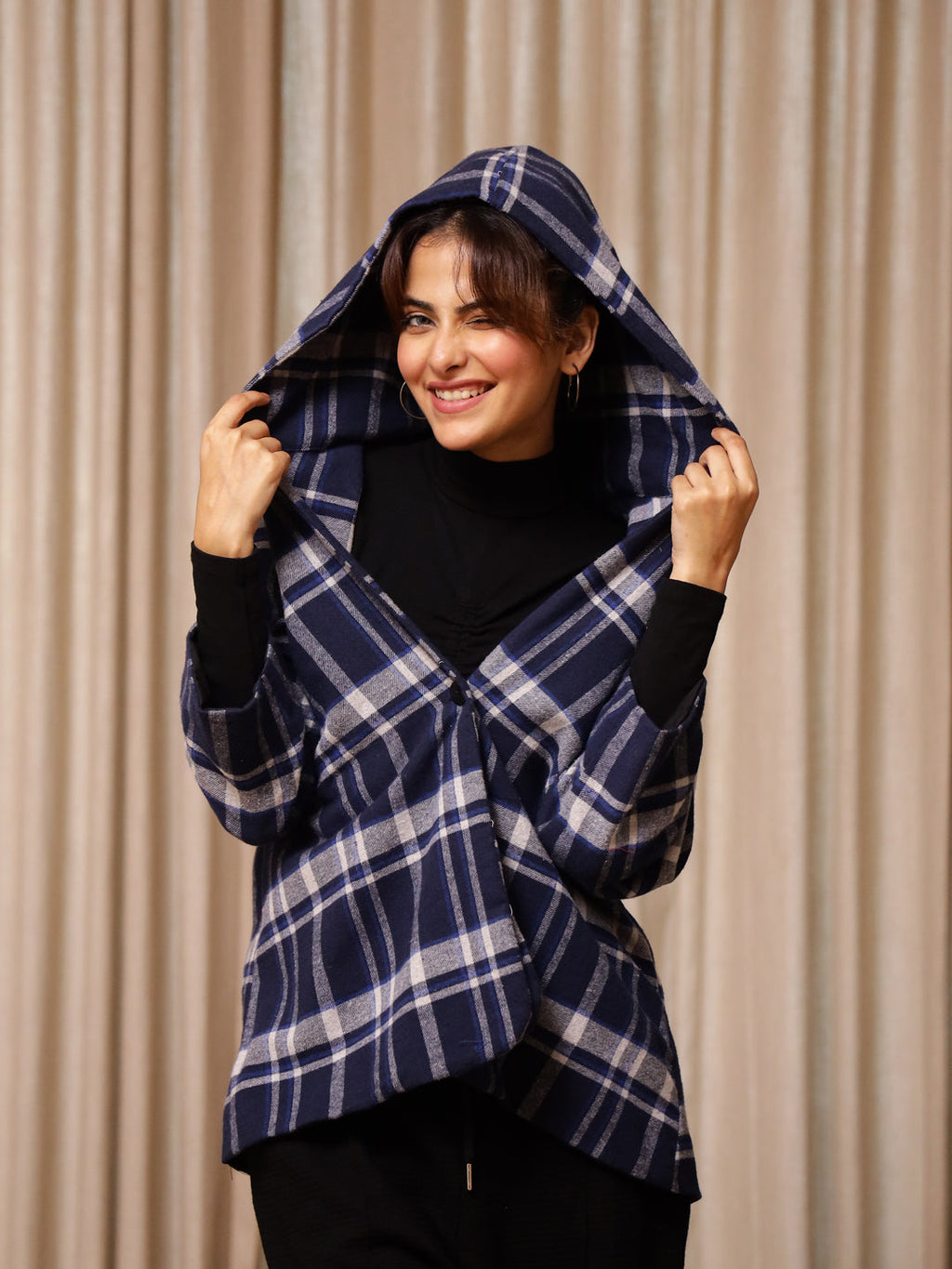 Blue Check Jacket for Women - SanskrutiHomes 
