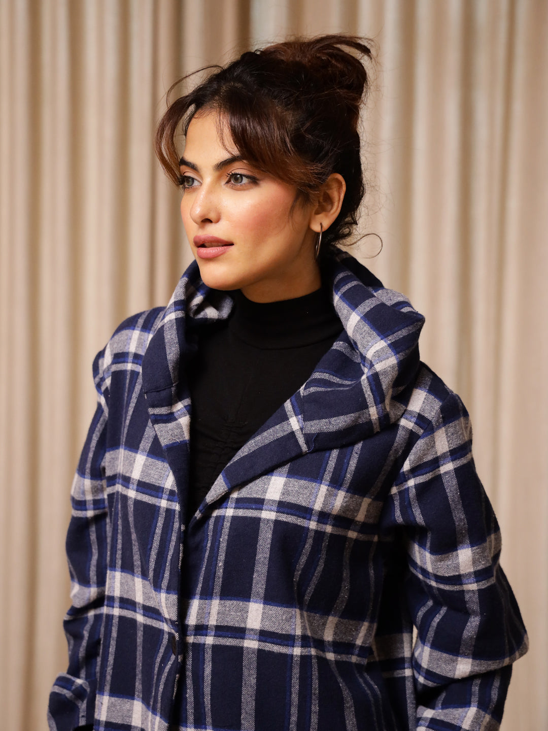 Blue Check Jacket for Women - SanskrutiHomes 