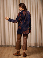 Blue Printed Velvet Jacket for Women - SanskrutiHomes 