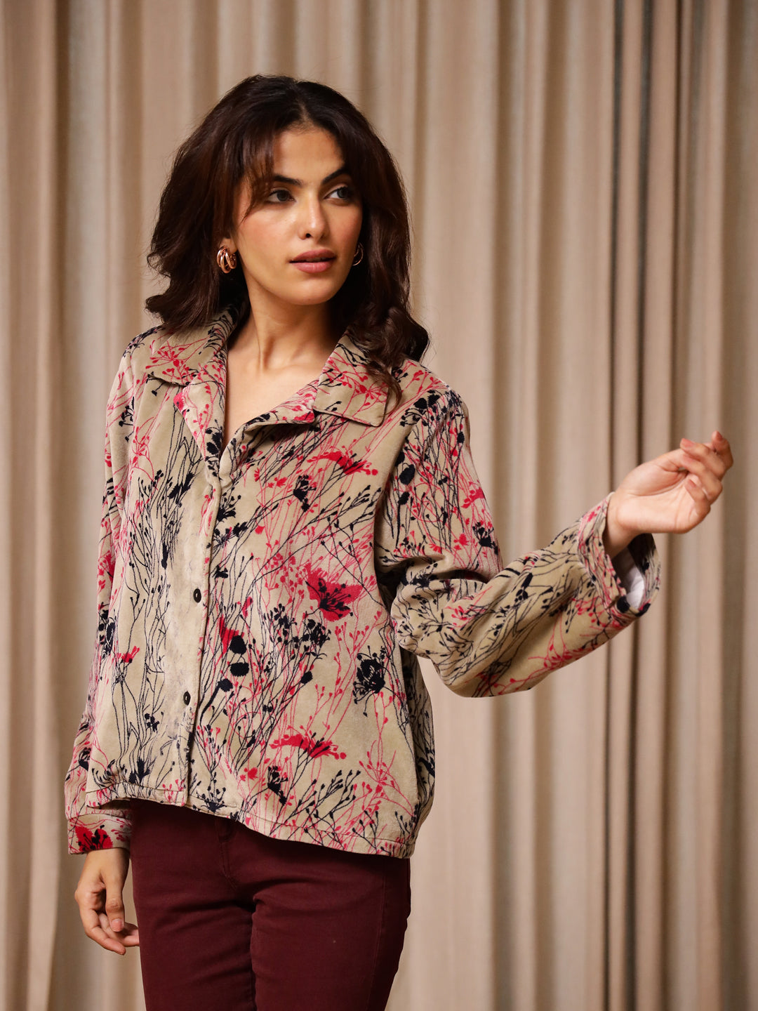 Multicolor Printed Velvet Jacket for Women - SanskrutiHomes 