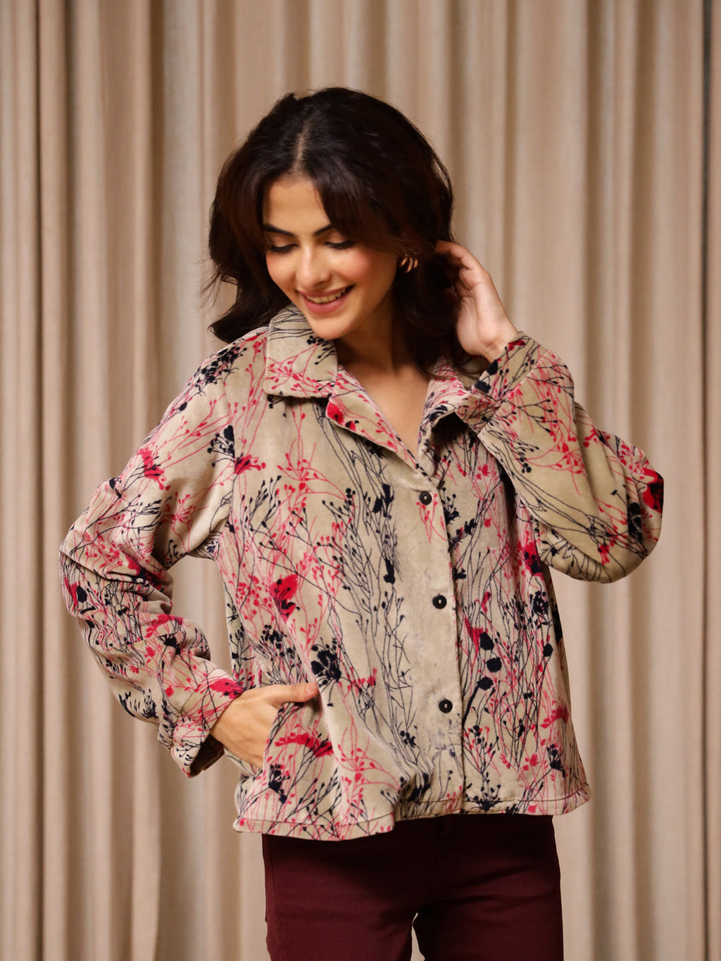 Multicolor Printed Velvet Jacket for Women - SanskrutiHomes 