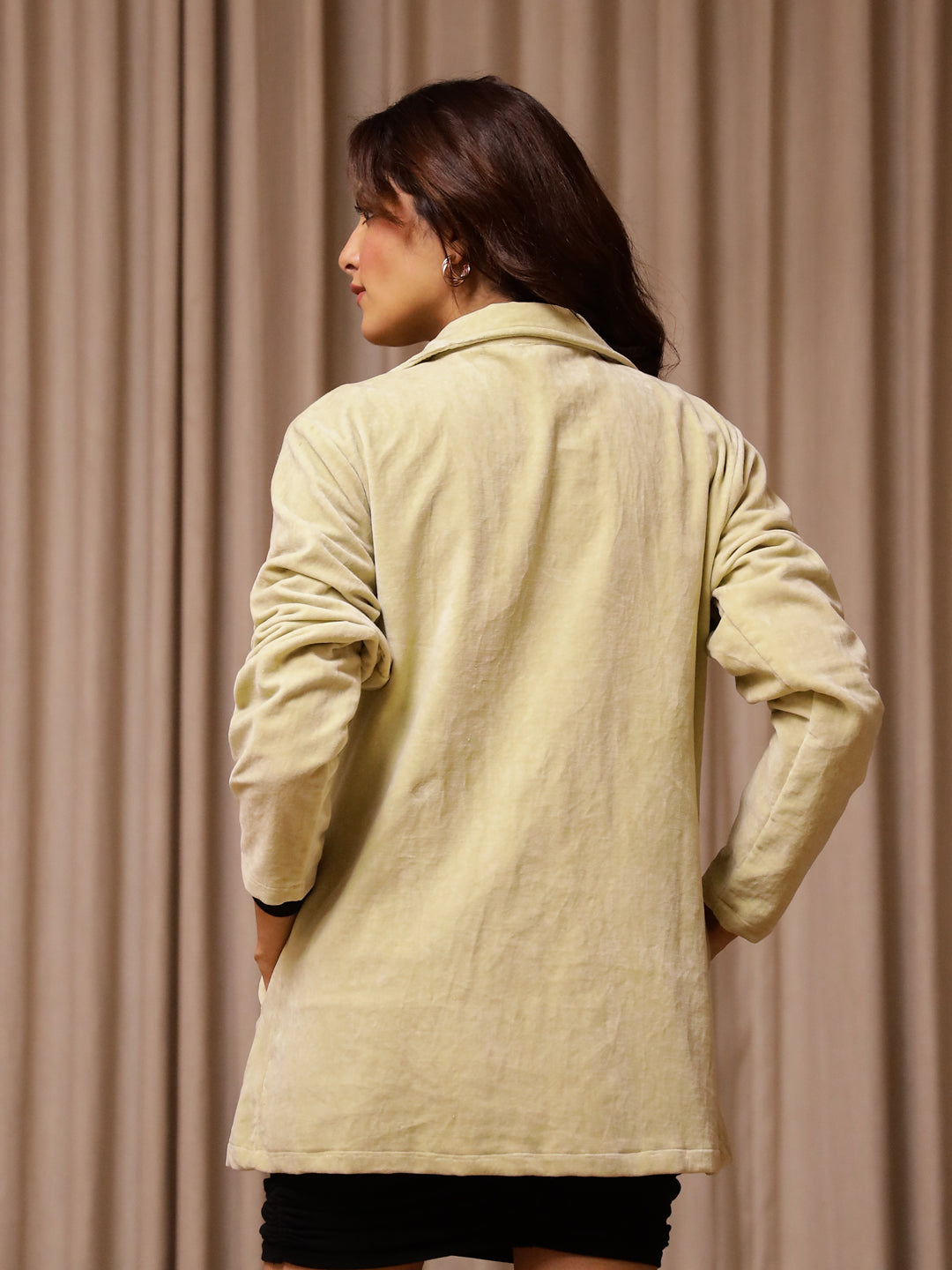 Yellow Solid Print Velvet Jacket for Women - SanskrutiHomes 