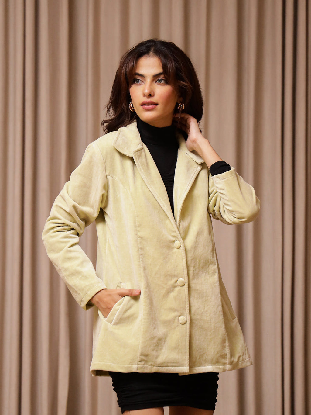 Yellow Solid Print Velvet Jacket for Women - SanskrutiHomes 