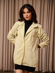 Yellow Solid Print Velvet Jacket for Women - SanskrutiHomes 