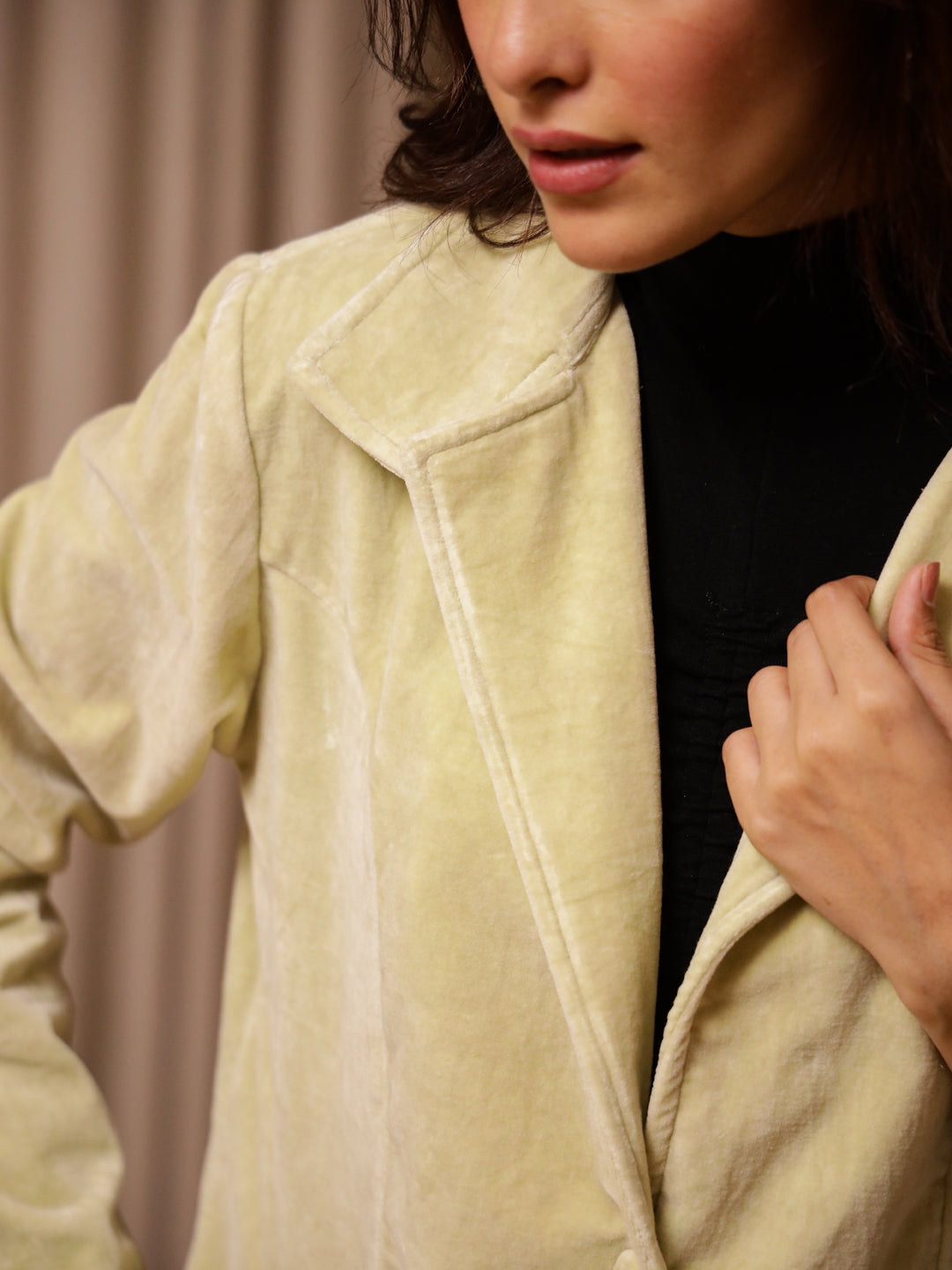 Yellow Solid Print Velvet Jacket for Women - SanskrutiHomes 