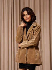 Brown Solid Print Velvet Jacket for Women - SanskrutiHomes 
