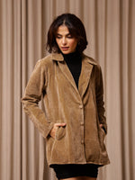 Brown Solid Print Velvet Jacket for Women - SanskrutiHomes 