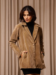 Brown Solid Print Velvet Jacket for Women - SanskrutiHomes 