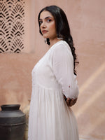 Off white Solid V-Neck Kurta Set for Women - SanskrutiHomes 