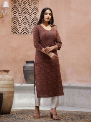 Red Cotton Printed Kurta for Women - SanskrutiHomes 