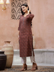 Red Cotton Printed Kurta for Women - SanskrutiHomes 