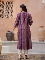 Purple Printed V-Neck Kurta for Women - SanskrutiHomes 