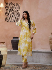 Floral Printed Kurta Set with Dupatta - SanskrutiHomes 