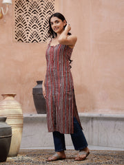 Maroon Color Strips Printed Sleeveless Kurta - SanskrutiHomes 
