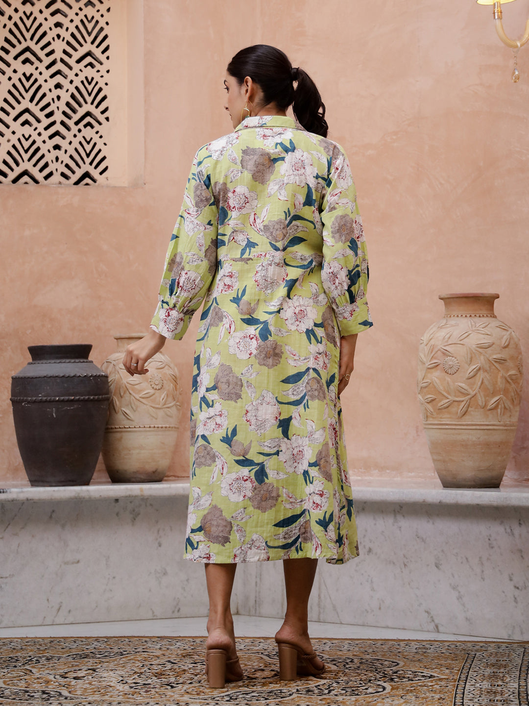 Floral Printed Cotton Ethnic Dress - SanskrutiHomes 