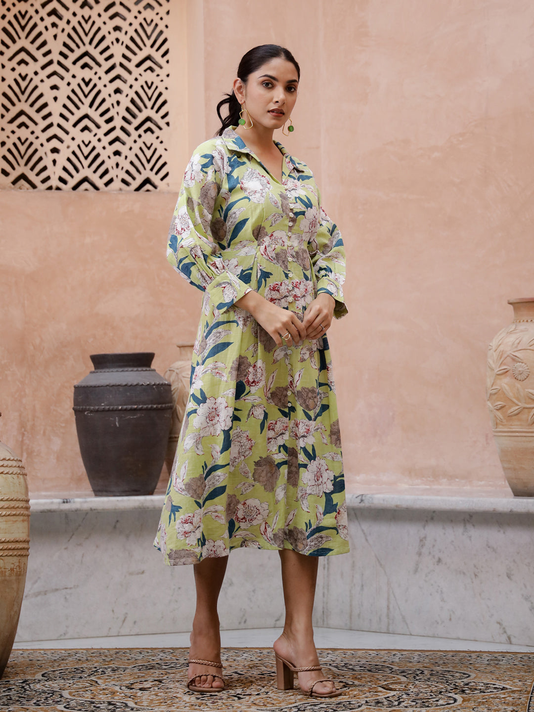 Floral Printed Cotton Ethnic Dress - SanskrutiHomes 
