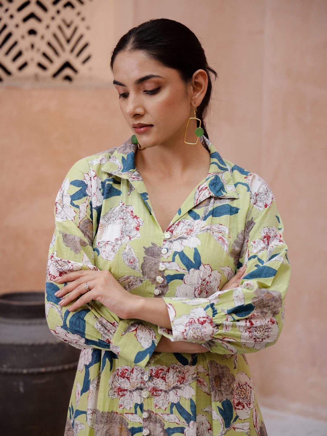 Floral Printed Cotton Ethnic Dress - SanskrutiHomes 