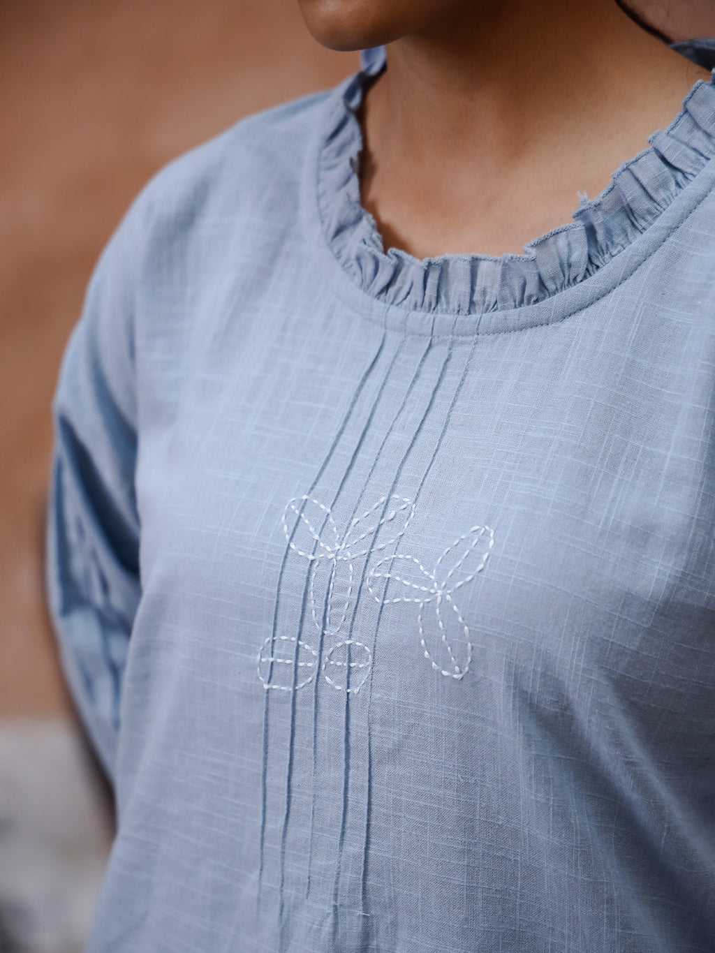 Blue Solid Print Round Neck Kurta Set