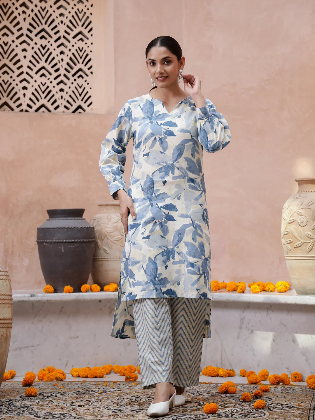 Floral Printed Kurta Set - SanskrutiHomes 