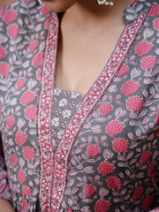 Floral Printed Kurta Set - SanskrutiHomes 