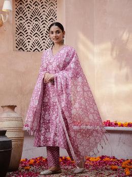 Floral Printed Kurta Set - SanskrutiHomes 