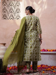 Floral Printed V-Neck Kurta Set - SanskrutiHomes 