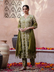 Floral Printed V-Neck Kurta Set - SanskrutiHomes 