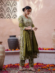 Floral Printed V-Neck Kurta Set - SanskrutiHomes 