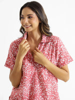 Pink Cotton Slub Night Suit - SanskrutiHomes 