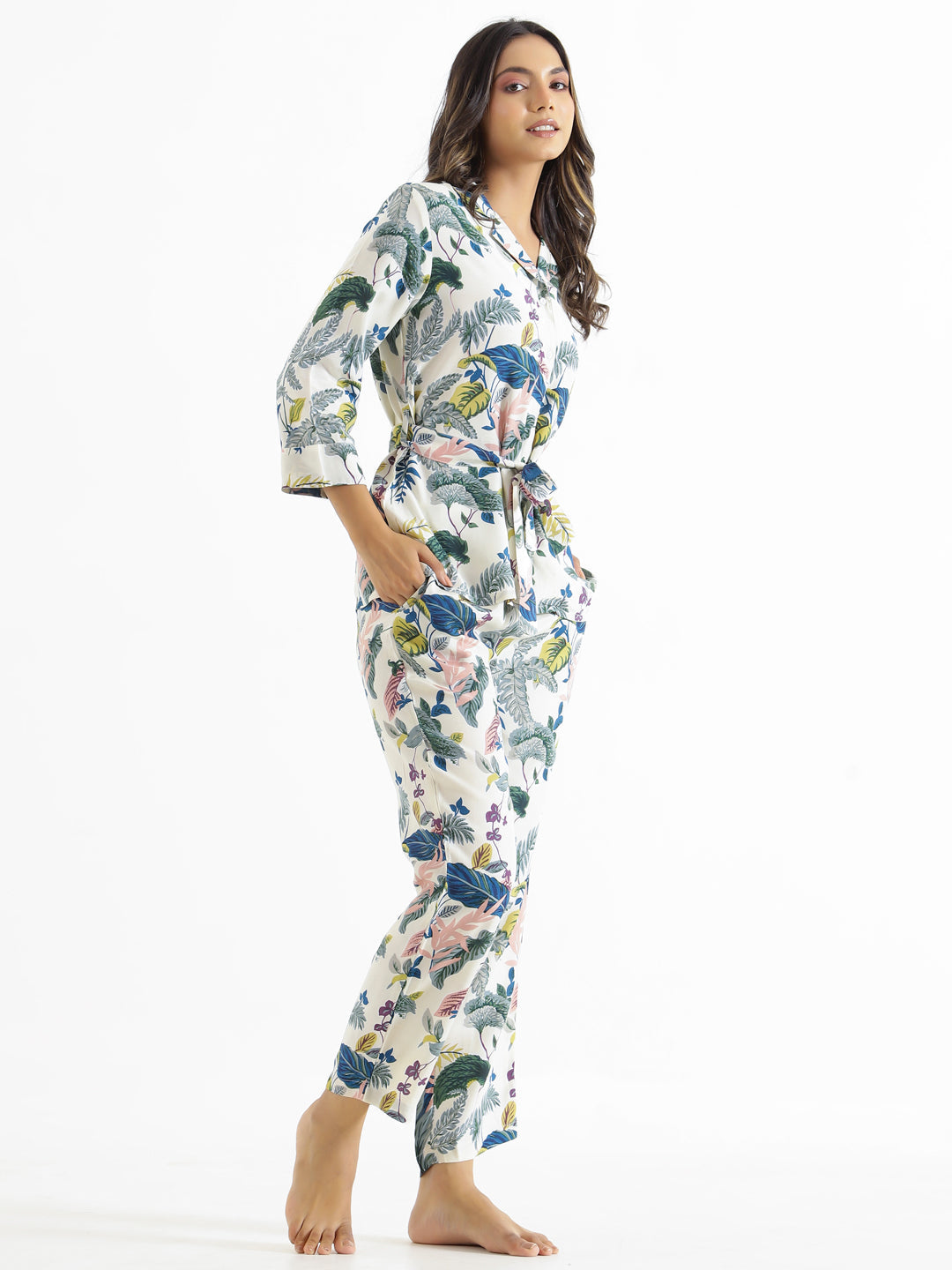 WHITE BOTANICAL Printed Cotton Co-ord Set - SanskrutiHomes 