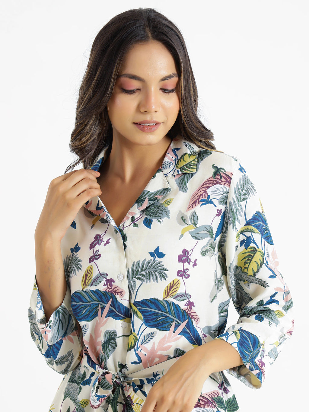 WHITE BOTANICAL Printed Cotton Co-ord Set - SanskrutiHomes 