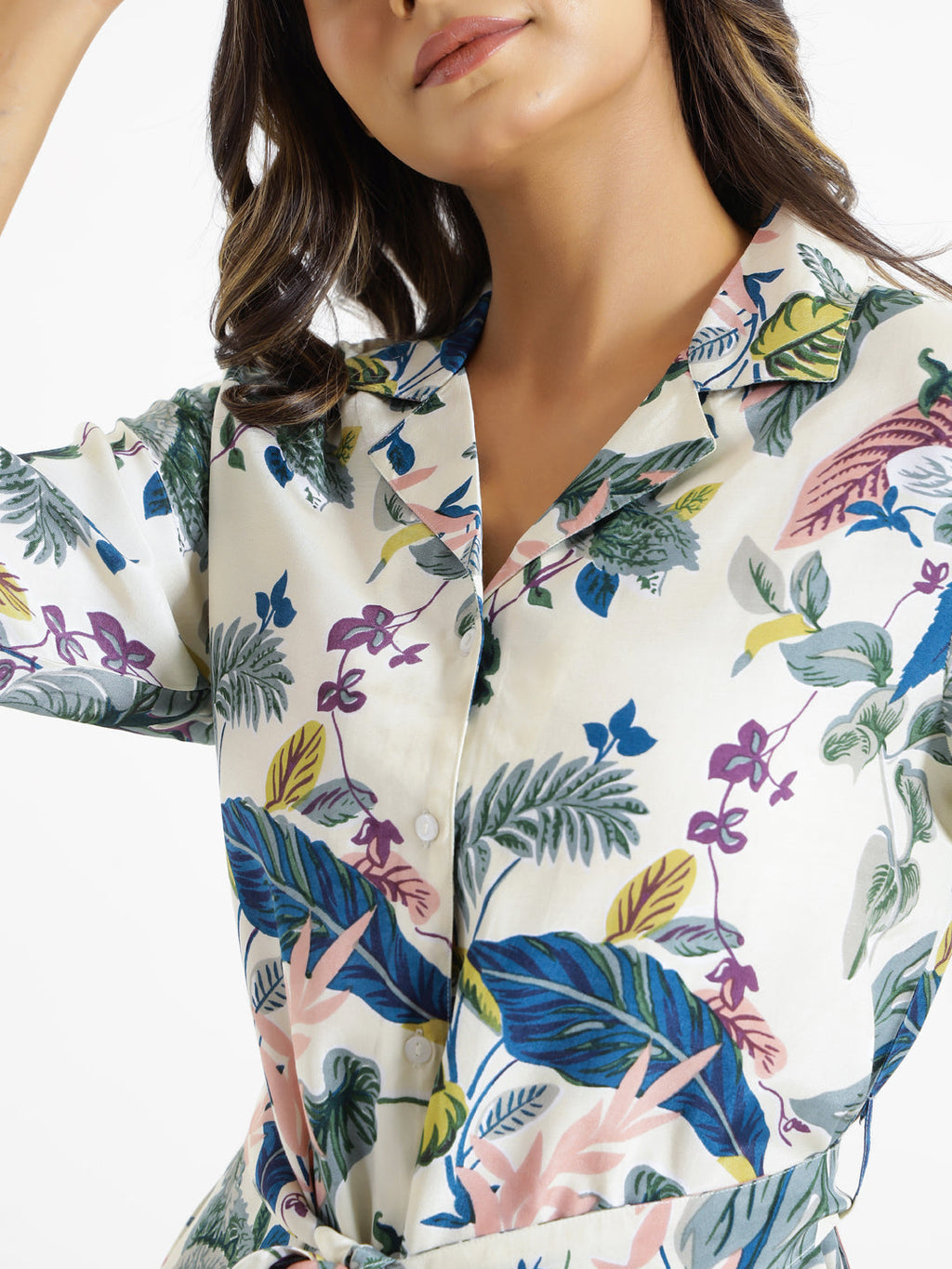 WHITE BOTANICAL Printed Cotton Co-ord Set - SanskrutiHomes 