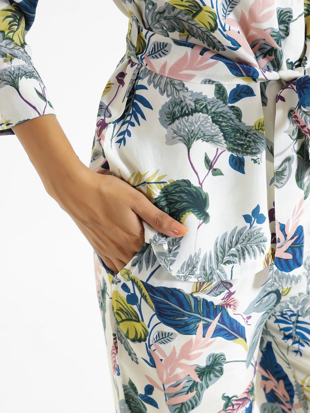 WHITE BOTANICAL Printed Cotton Co-ord Set - SanskrutiHomes 