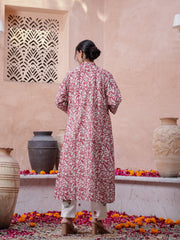 Red Floral Printed Cotton Kurta Set