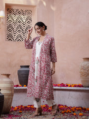 Red Floral Printed Cotton Kurta Set
